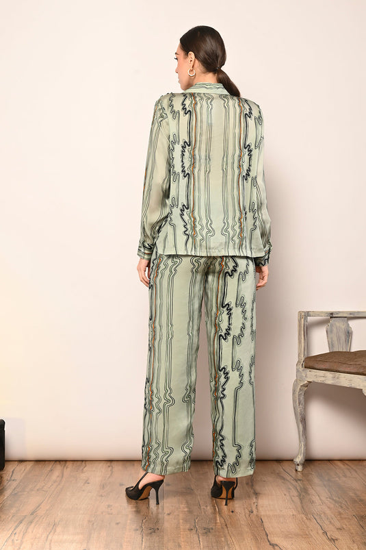 Light Green Embellished Printed Shirt