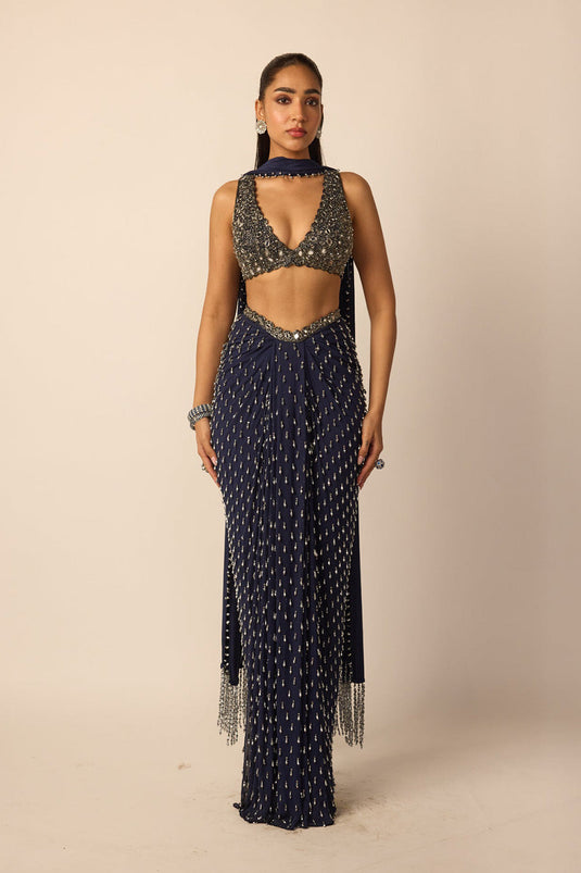Deep Blue Single Drop Draped Skirt