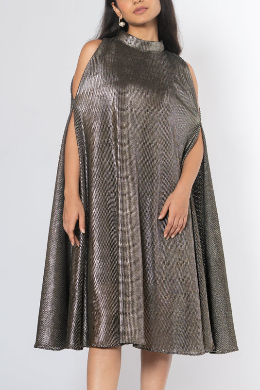 Metallic Cold Shoulder Dress