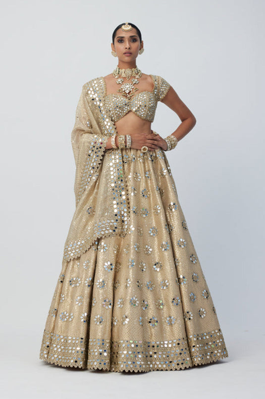 Golden Shimmer Organza Flower Lehenga Set