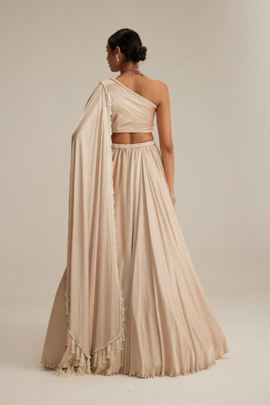 Light Beige Satin Lehenga Set