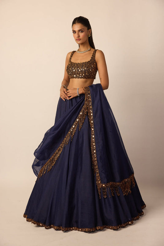 Deep Blue Tassel Dupatta Lehenga Set
