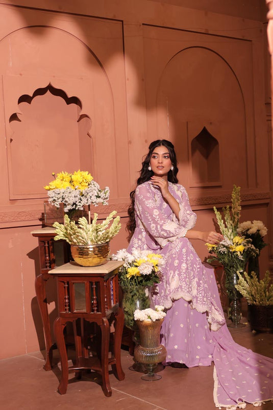 Lavender Grace Embroidered Anarkali Set