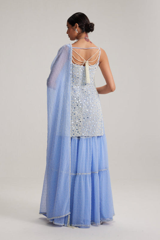 Dew Blue Kurta and Sharara Set