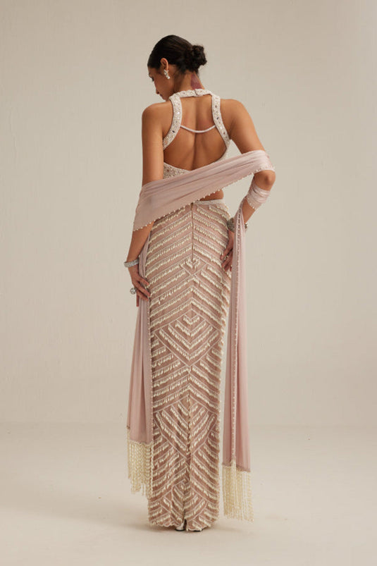 Ash Pink Pearl Drop Pencil Skirt Set