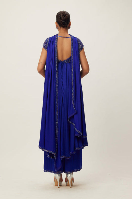Cocktail Blue Crystal Beaded Kurta Set
