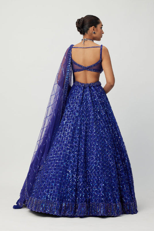 Cocktail Blue Sequins Embroidered Lehenga Set