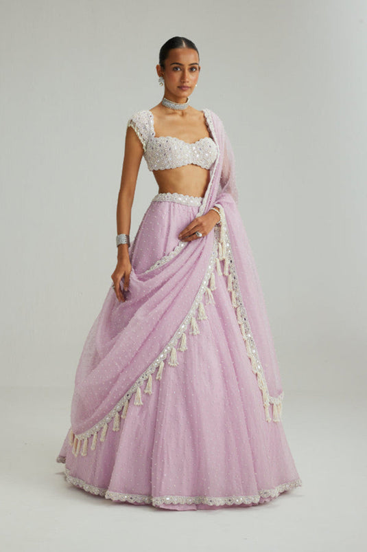 Lavender mirror and pearl lehenga set
