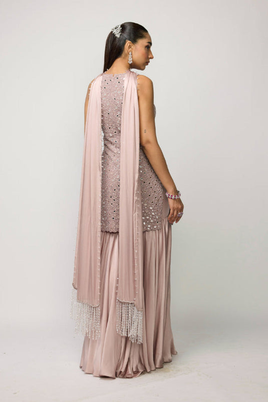 Ash Pink Satin Sharara Set