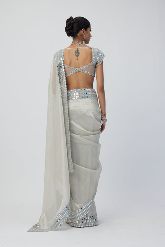 Silver Shimmer Organza saree set