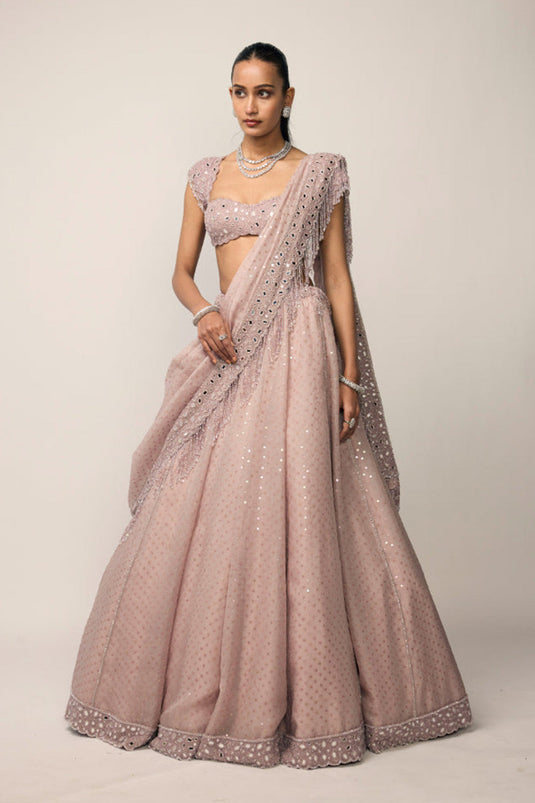 Ash Pink Sequins Embroidered Lehenga Set