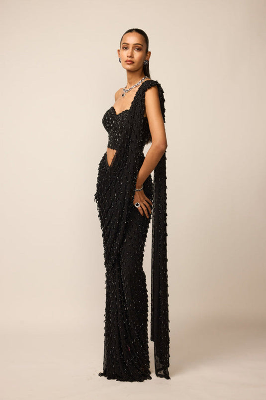 Black Single Drop Saree Set