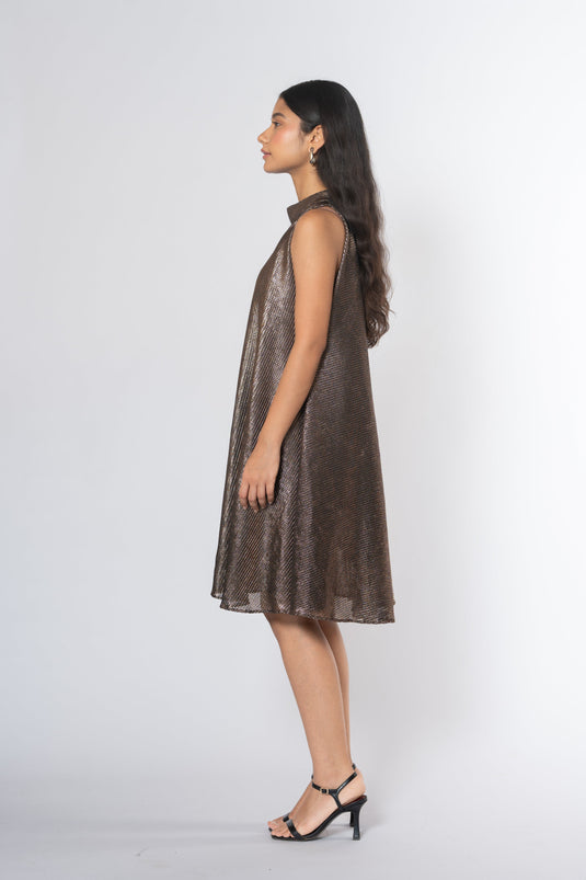 Metallic Cold Shoulder Dress