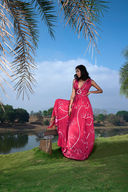 Pink Printed Maxi Dress