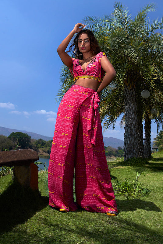 Pink Corded Top with Pants