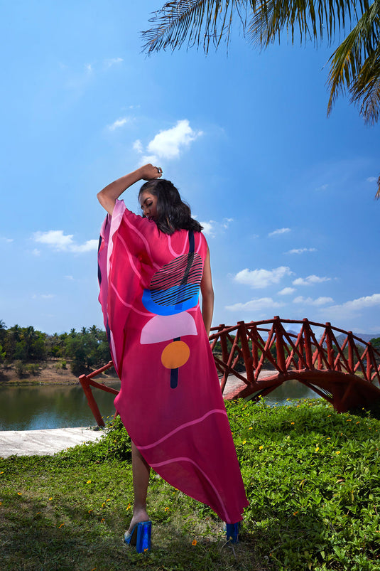 Pink Kaftan Maxi Dress with Ruffles