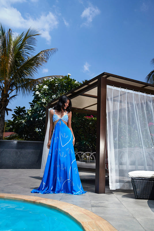 Blue Cut Out Maxi Dress