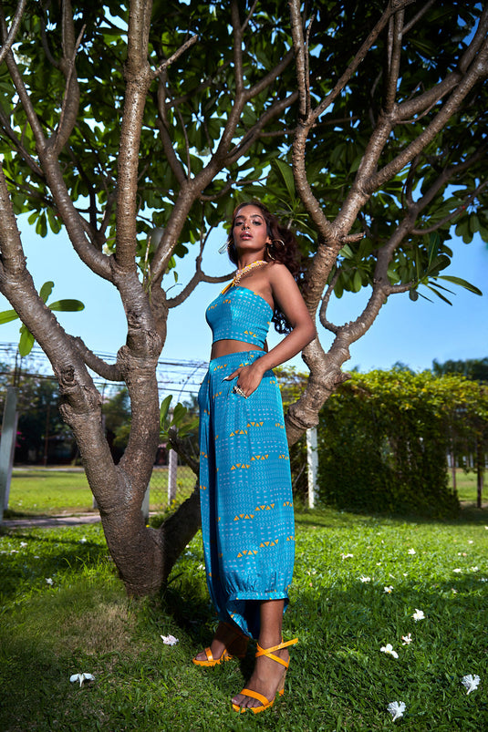 Teal Crop Top with Culottes