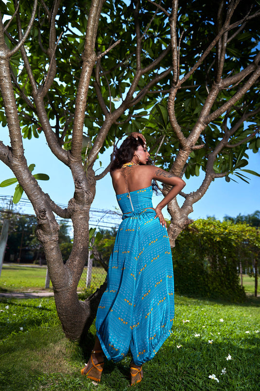 Teal Crop Top with Culottes