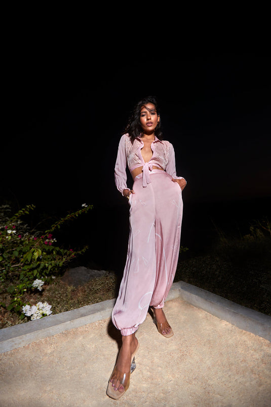 Pink Embroidered Top with Joggers