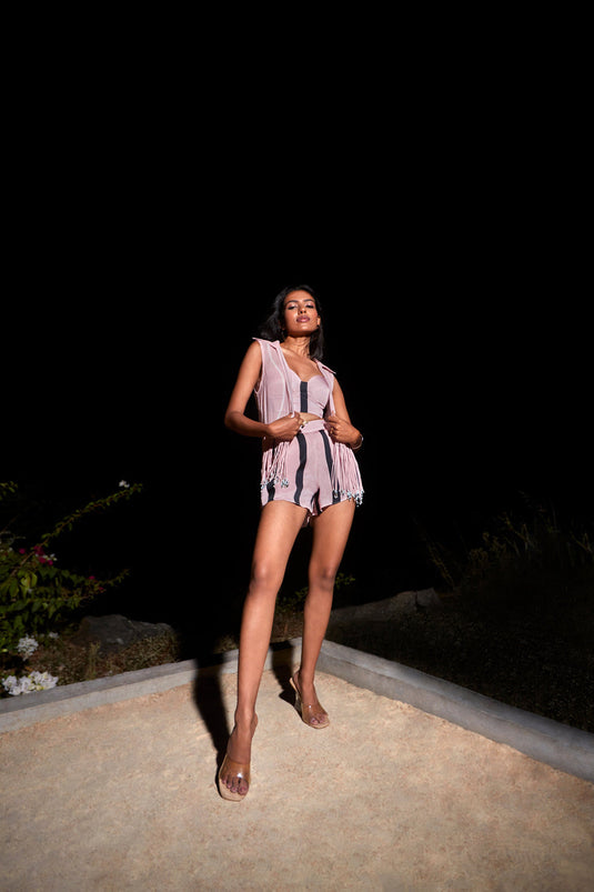 Pink Bralette, Shorts and Corded Jacket