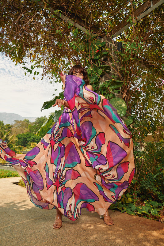 Floral Printed Cowl Dress