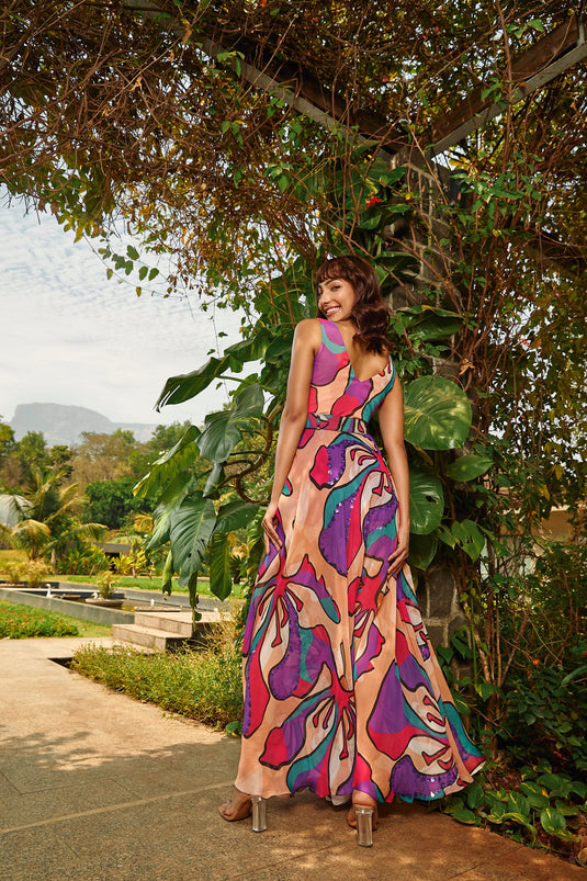 Floral Printed Cowl Dress