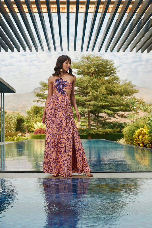 Cut-out Printed Maxi Dress
