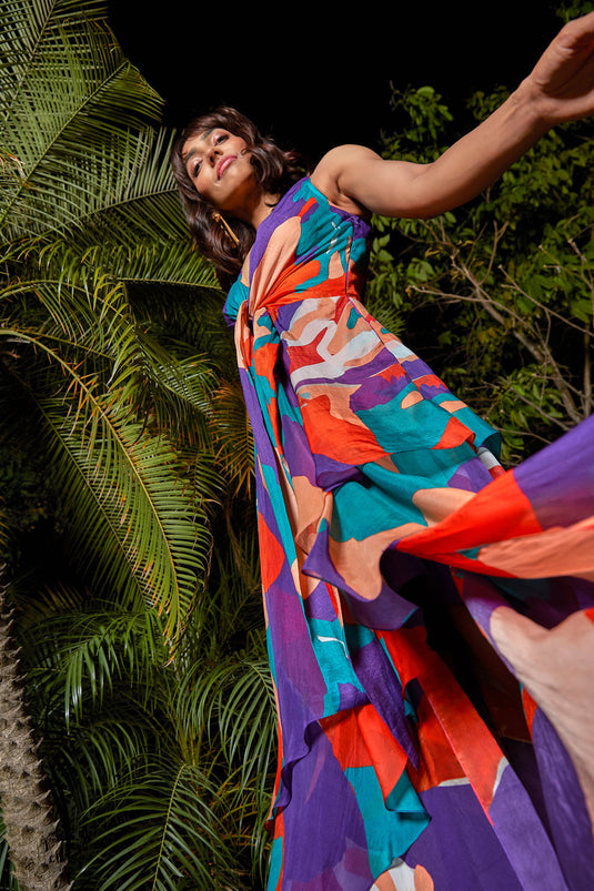 Printed Knot Layered Dress