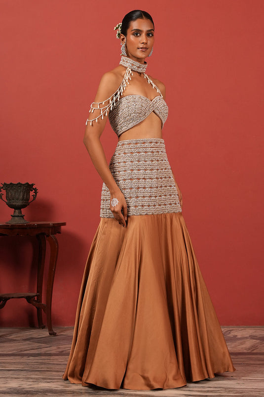 Brown Fusion Lehenga Set