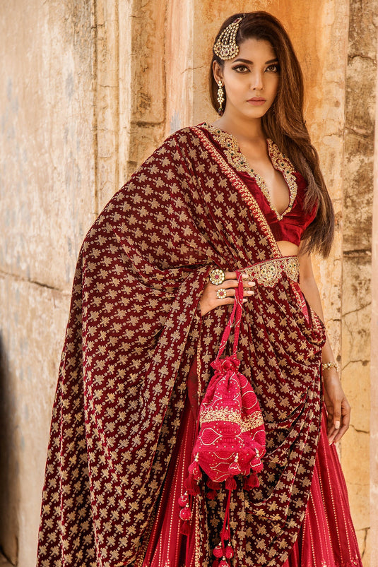 Soniya G - Red Lucknowi Chikankari Lehenga Set