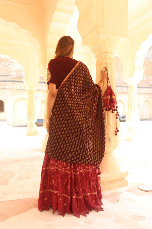 Soniya G - Red Lucknowi Chikankari Lehenga Set