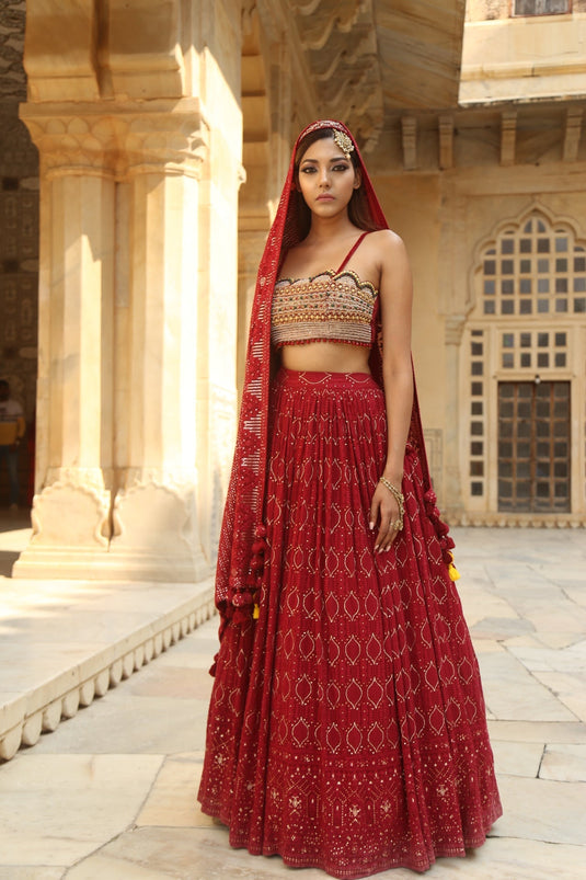 Soniya G - Embroidered Lucknowi Chikankari Lehenga Set