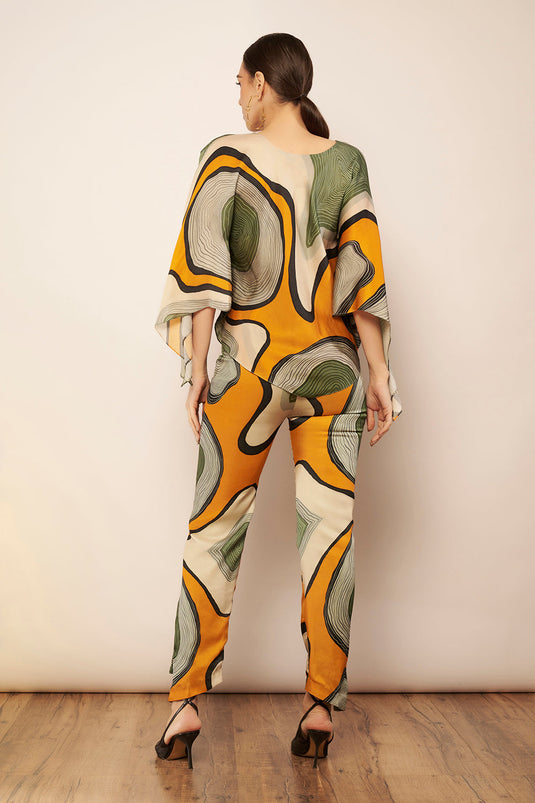 Ivory/Yellow Asymmetrical Hem Pants