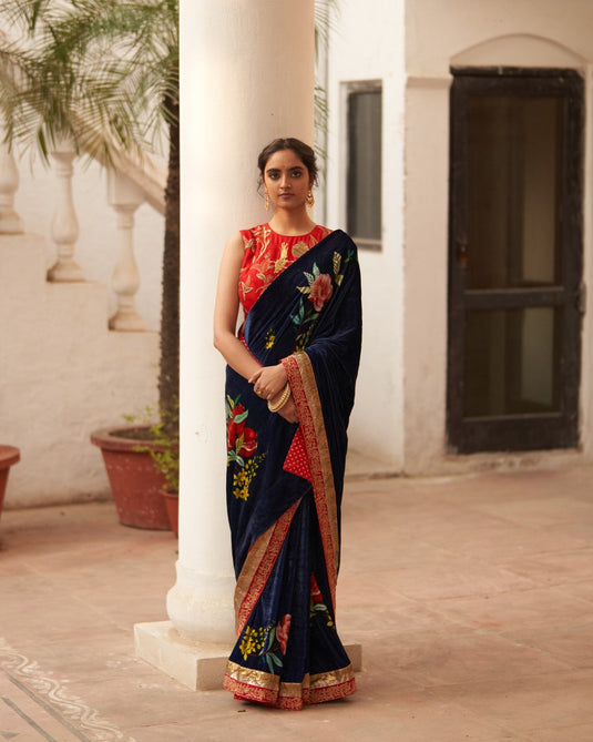 Syahi  Makhmal Saree