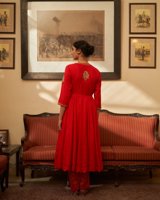 Surkh laal  Rani  Zardosi  Kurta set