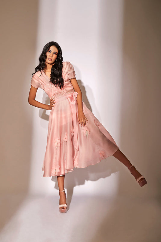 Pink Organza Flare Dress