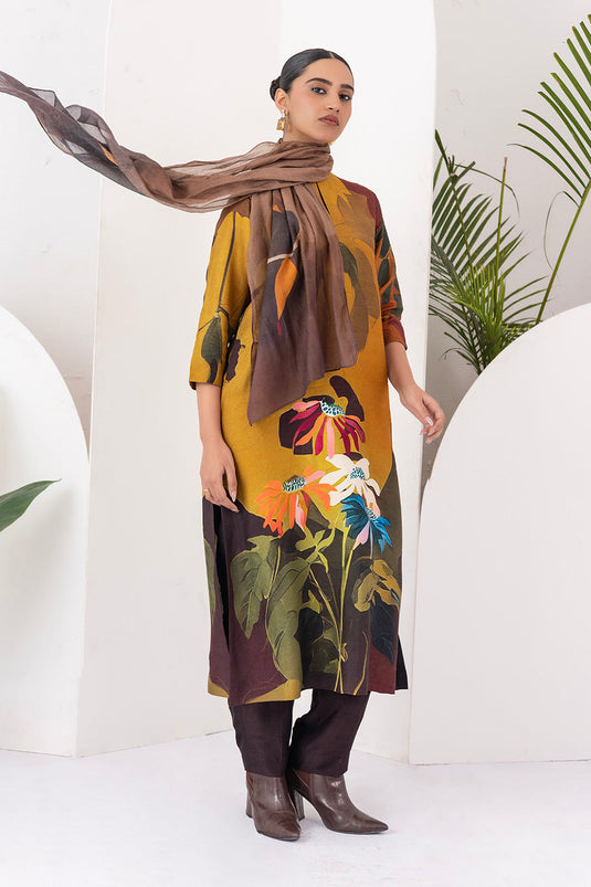 Shades Of Brown Thin Chanderi Printed Stole  (1 PC)
