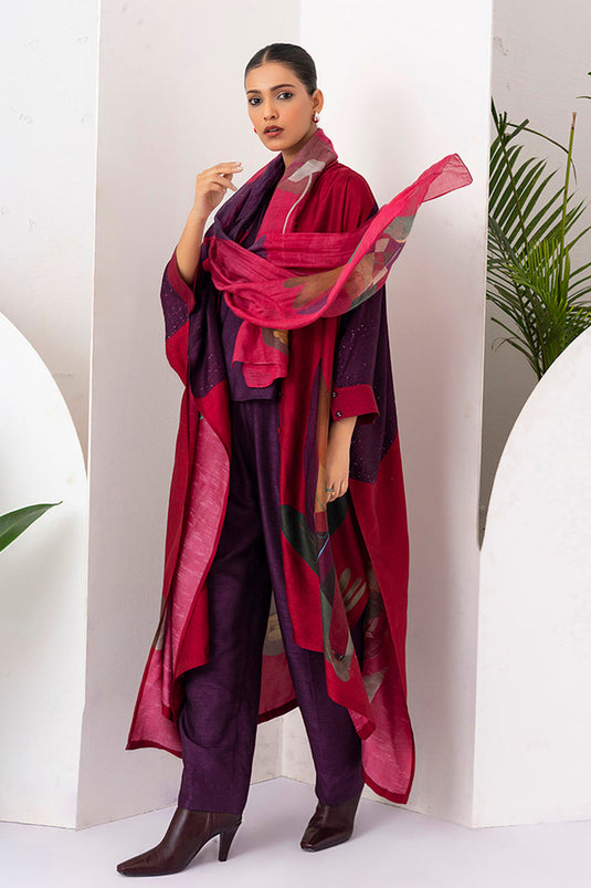Red Thin Chanderi Printed Stole  (1 PC)