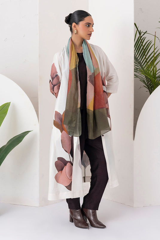 Multicoloured Thin Chanderi Printed Stole  (1 PC)