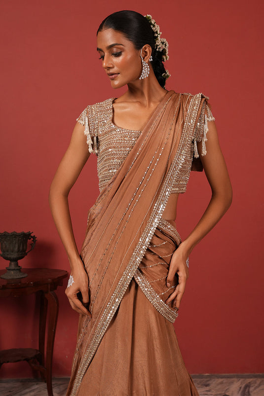 Handcrafted Lehenga Set with Tassel Sleeve Blouse & Fully Embroidered Dupatta