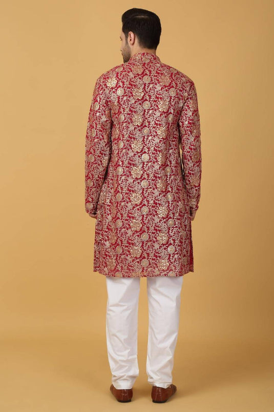 Zar Firdaus Embroidered  Kurta Pants Set - Festive Red