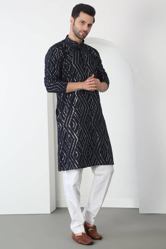 Chandra Barfi Black Cotton Embroidered Thread Barfi Kurta Set