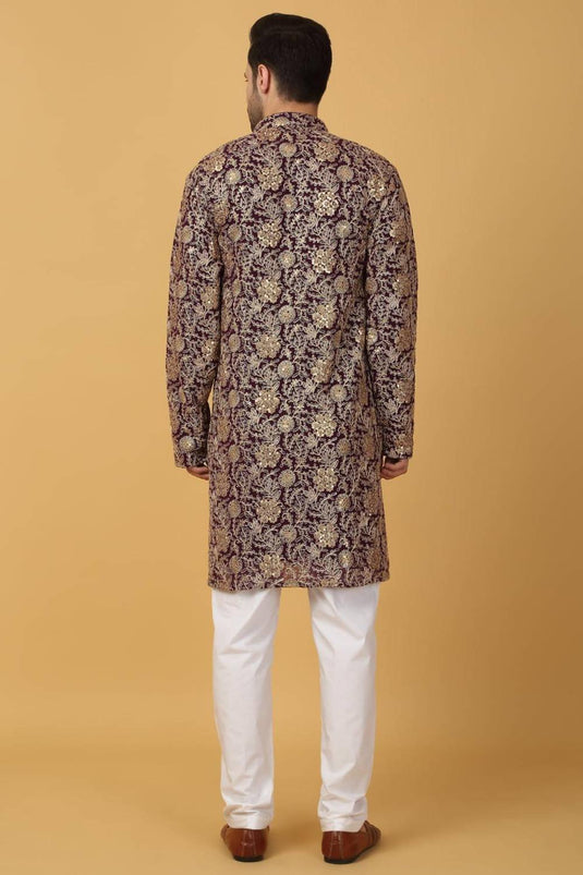 Zar Firdaus Embroidered  Kurta Pants Set - Festive Purple