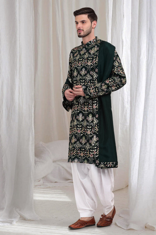 Krish Embroidered Cotton Kurta With Patiala - Green