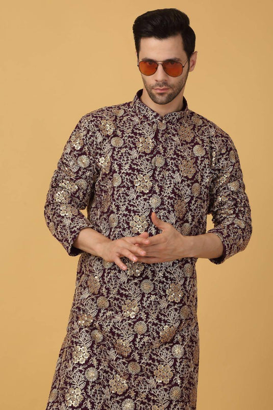Zar Firdaus Embroidered  Kurta Pants Set - Festive Purple