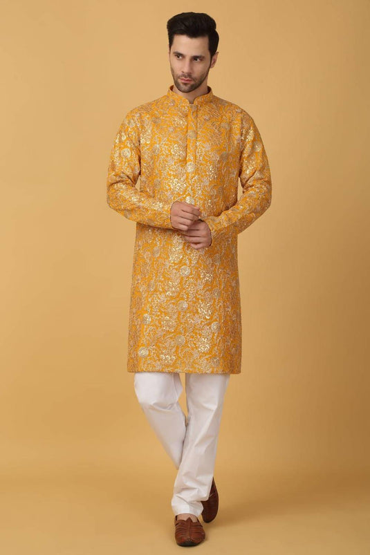 Zar Firdaus Embroidered  Kurta Pants Set - Yellow