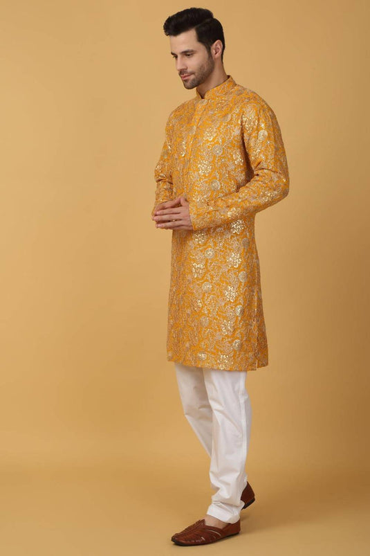 Zar Firdaus Embroidered  Kurta Pants Set - Yellow