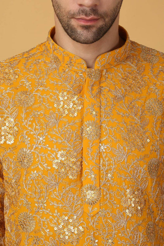 Zar Firdaus Embroidered  Kurta Pants Set - Yellow