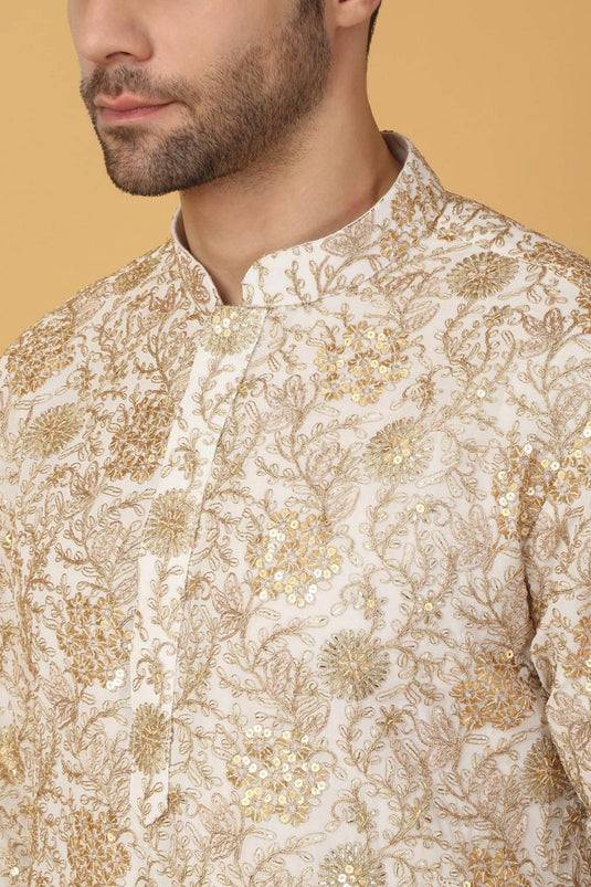 Zar Firdaus  Embroidered  Kurta  Set - Ivory